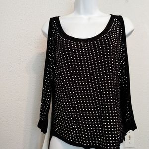 Forever 21 Black Silver Stud Cold Sleeve Top sz S